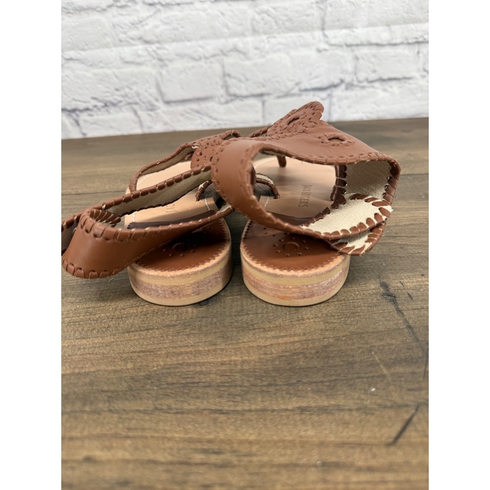 Jack Rogers Cognac Brown Leather Whipstitch Gladiator Thong Sandals Womens 7M - Picture 10 of 10